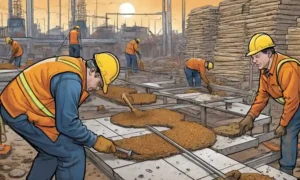 Los trabajadores utilizan materiales de construcción basados en hongos.