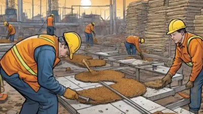 Los trabajadores utilizan materiales de construcción basados en hongos.