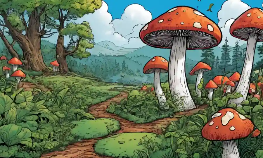 Setas que crecen en la naturaleza, destacando la importancia ecológica-económica y escenas de investigación.