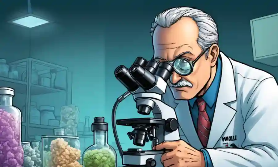 Micróscopo científico en muestras de moho microscópico en un laboratorio.