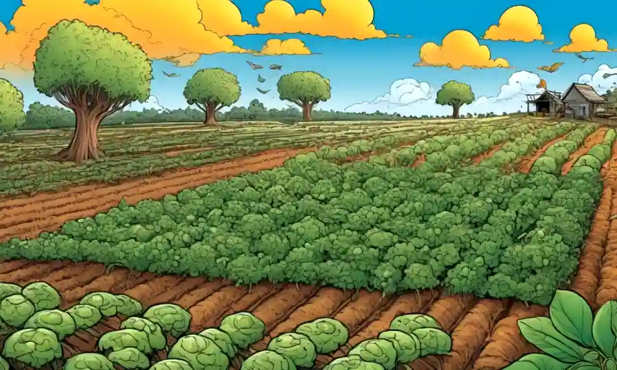 Los endofitos ilustradores gráficos interactúan con los cultivos en un ecosistema agrícola.