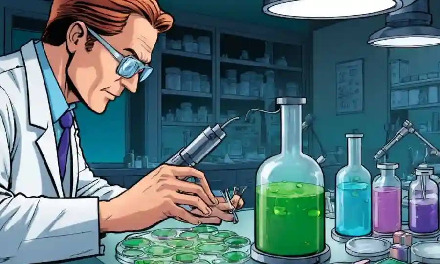 Examen científico Platos petri debajo del microscopio en laboratorio.