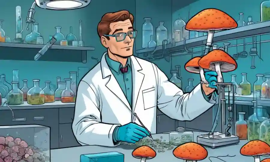 Un científico que estudia muestras de hongos en un laboratorio.