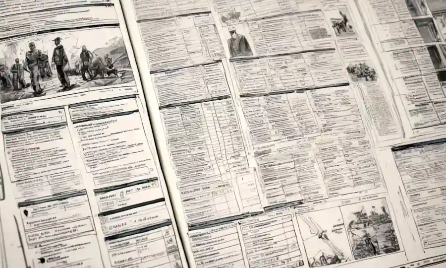 Una imagen borrosa de filmaciones documentales, superpuesta con tablas de clasificación taxonómica y documentos de investigación.