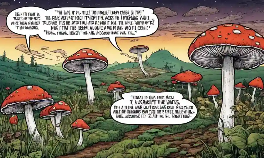 Obras de inspiración Fungi junto a citas de obras literarias con metáforas de hongos.