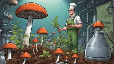 Cultivador con un hongo de hongos