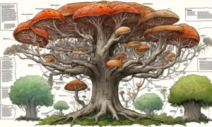 Especies fúngicas ramificando en un árbol