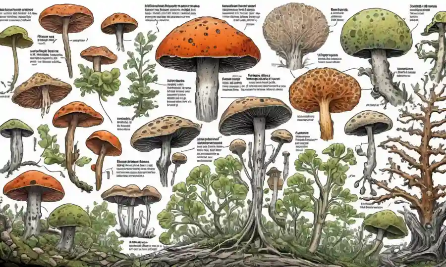 Imágenes microscopio de estructuras fúngicas de varias especies con explicaciones.