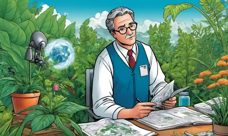 Científico observando datos de investigación en la naturaleza