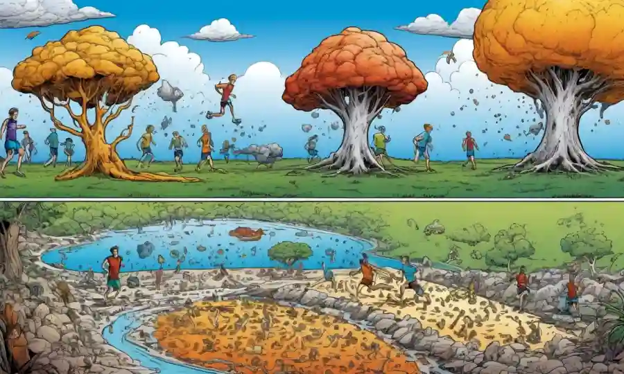 Ilustraciones que comparan los procesos de descomposición aeróbica y anaeróbica lado a lado.