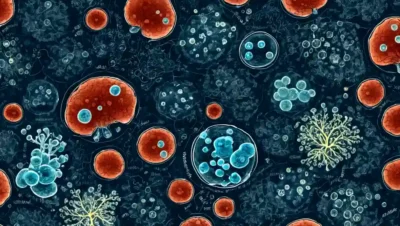 Una imagen de microscopio de células fúngicas rodeada de fórmulas y diagramas químicos destacando su importancia bioquímica.