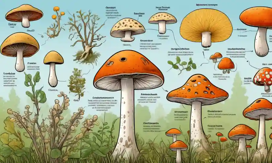 Imagen destacando la clasificación de componentes bioactivos en hongos, con diagramas e ilustraciones.