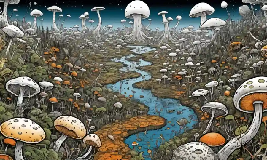 Un dibujo intrincado de redes de hongos se extendió a través de la superficie de la Tierra.