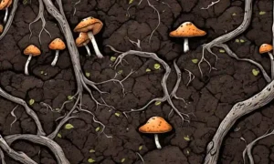 Red de hongos magnificados bajo tierra