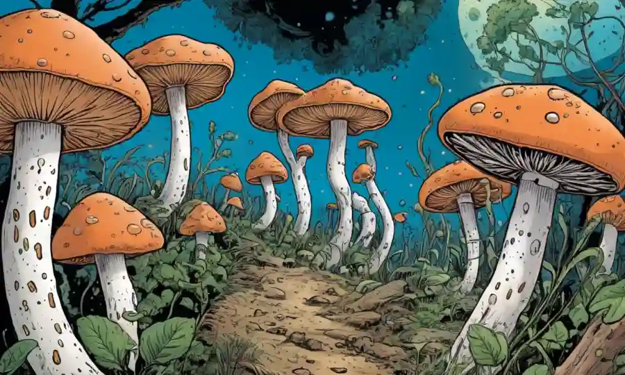 Una imagen microscópica de hongos interactuando con otros organismos o su entorno.