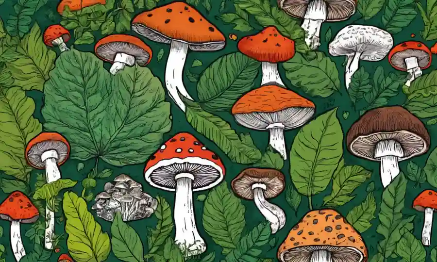 Ilustraciones de varias setas rodeadas de hojas y citas expertas.