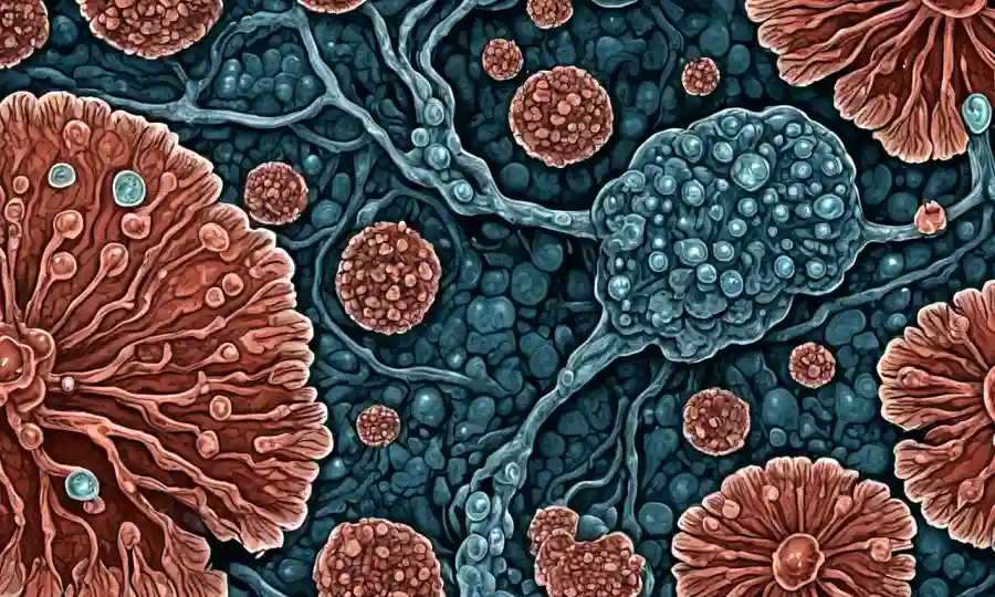 Células fúngicas de microscopio y sus estructuras.