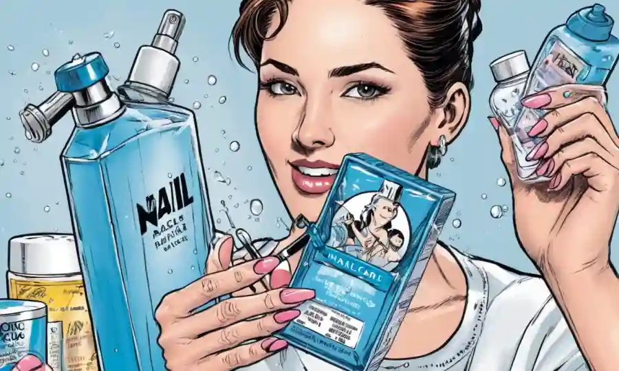 Una persona que sostiene un kit de cuidado de uñas con agua y lociones.
