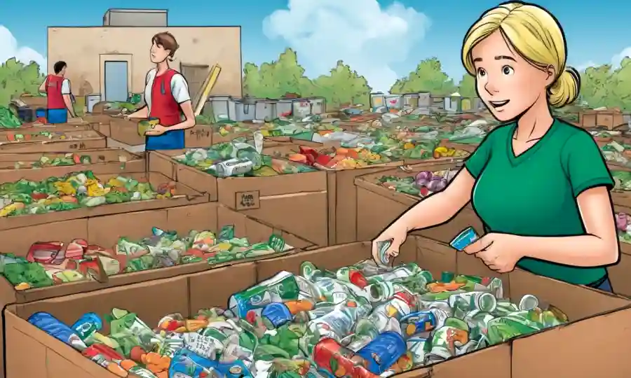Reciclables de clasificación de consumidores con puntas y verduras de reducción de bacterias en el fondo.