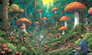 Gente rodeada de frondosos árboles
