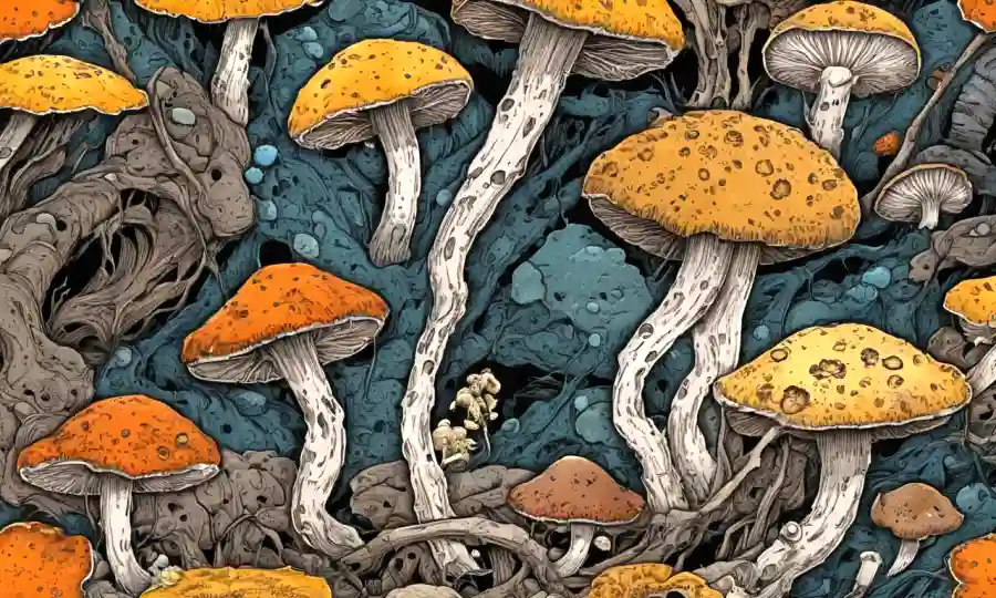 Imágenes microscópicas de hongos en medio de la materia orgánica.