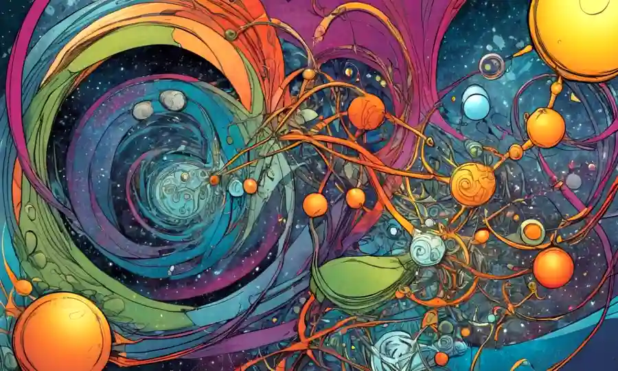 Ilustración de formas interconectadas, representando el concepto natural de sinergia entre creatividad y simbiosis.