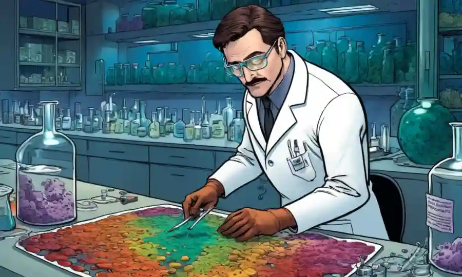 Microbiólogo examinando muestras de hongos en un laboratorio.