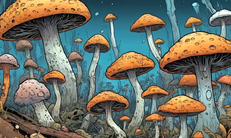 Una visión microscópica de hongos contaminados con crecimiento distorsionado.