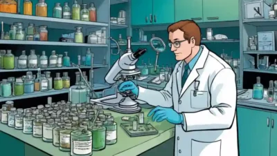 Un científico analizando muestras de hongos en un laboratorio