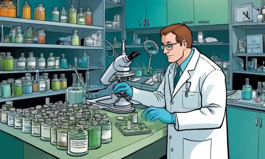 Un científico analizando muestras de hongos en un laboratorio