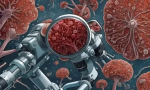 Un microscopio que muestra células fúngicas