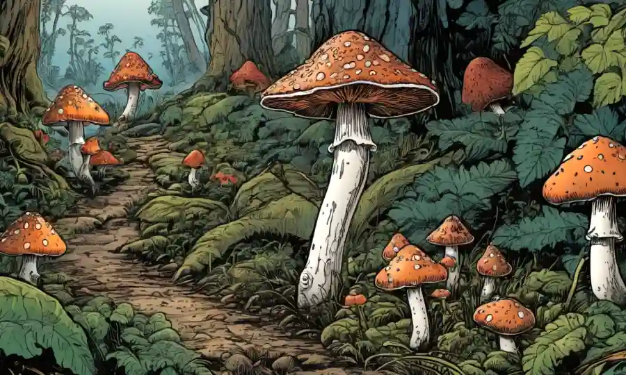 Una ilustración antigua o foto de hongos que se utilizan en prácticas culturales o medicinales.