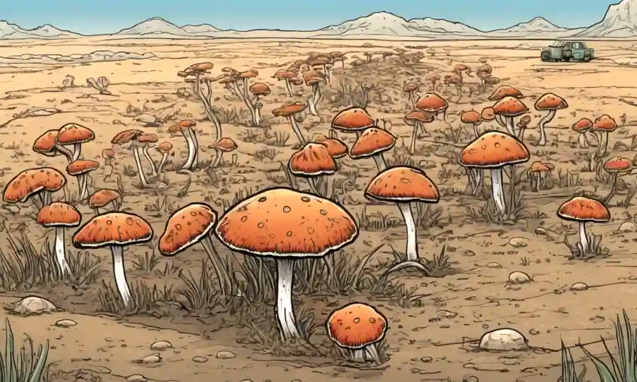 Un organismo hongo interactuando con su medio ambiente bajo condiciones de sequía.