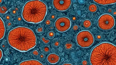 Una imagen de microscopio que muestra diversas morfologías fúngicas con células y estructuras magnificadas.