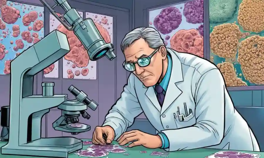 Científico examinando microorganismos en las diapositivas del microscopio, representando la prevención y el control de hongos patógenos.