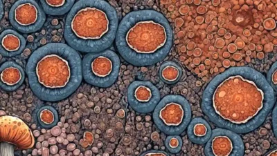 Vista microscópica de células fúngicas y sus estructuras internas.
