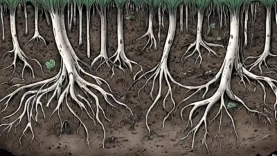 hongos micorricenicos conectados a raíces vegetales