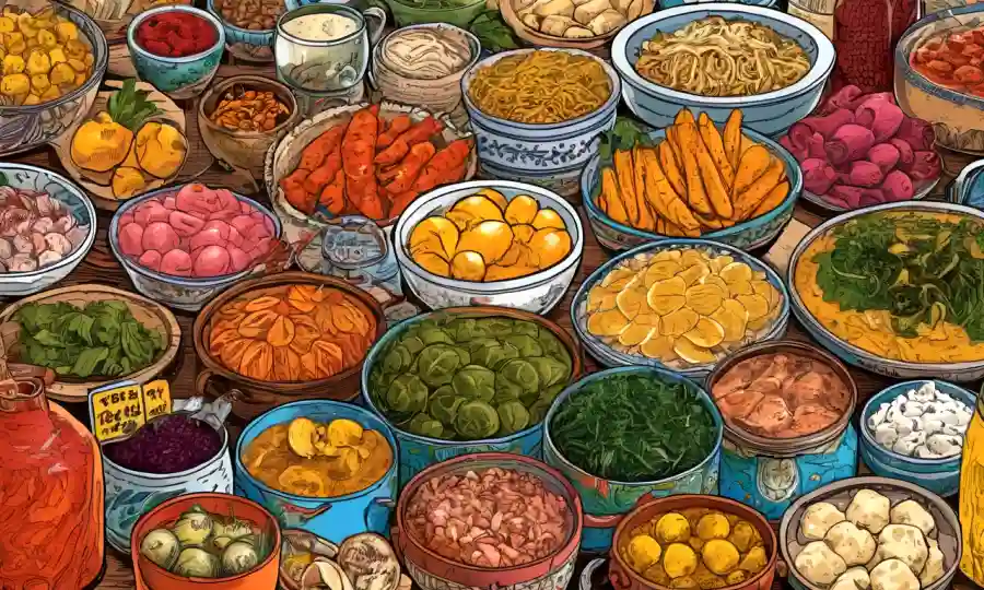 Un colorido collage que muestra varios alimentos tradicionales fermentados de todo el mundo.