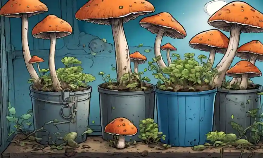 Fungi creciendo en varias condiciones de contenedores, destacando el papel del oxígeno.