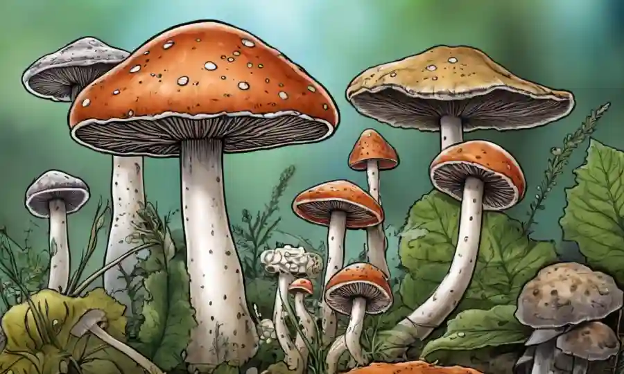 Una imagen de cerca de varias especies de hongos con fondo borroso, representando su papel en la biotecnología y la medicina.