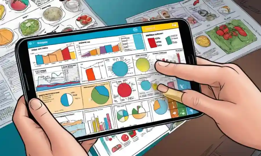 Individual mirando varias aplicaciones y gráficos relacionados con la salud en un smartphone.