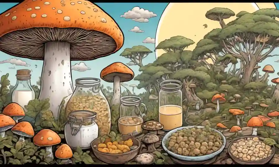 Proceso de fermentación de hongos con diversos productos alternativos sin lactosa y alimentos basados en hongos.