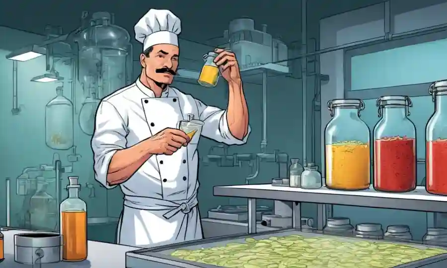 Un chef monitoreando cuidadosamente el proceso de fermentación en el laboratorio.