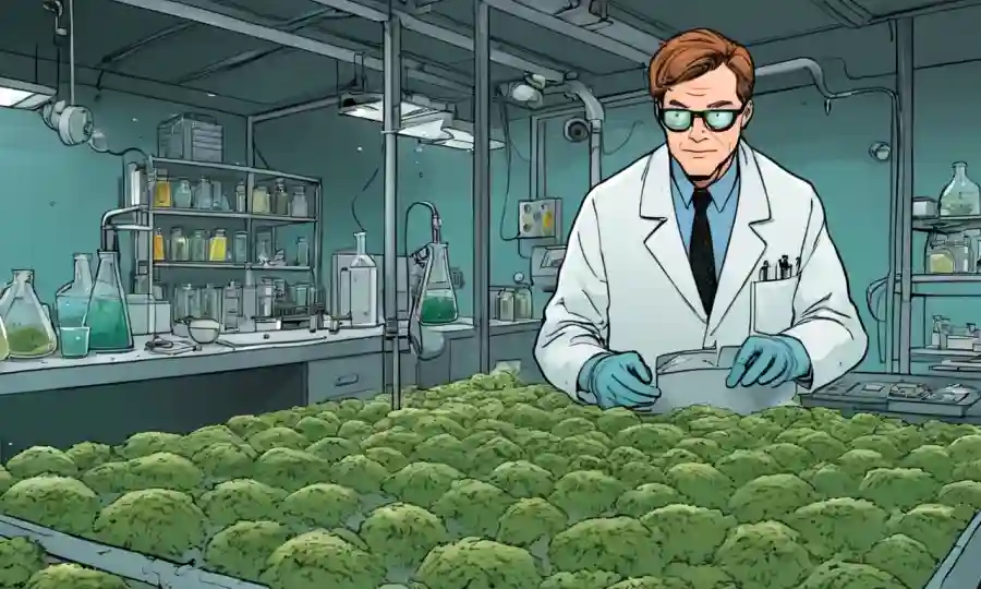 Un científico examina el crecimiento fúngico en un laboratorio ambiental controlado.