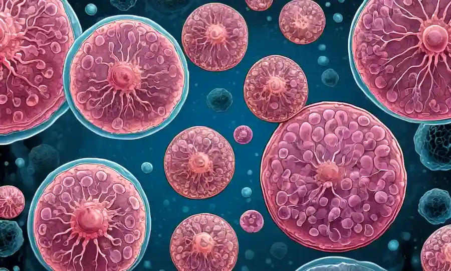 El ciclo de vida microscópico de las bacterias Chlamydia dentro de las vías reproductivas de los seres humanos, con ilustraciones de sus células anfitrionas.