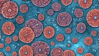 Vistas microscópicas de células fúngicas con detalles de degeneración celular.