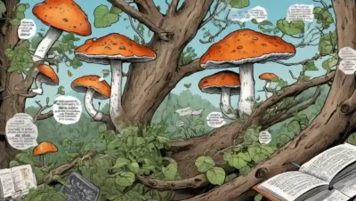 Fungi creciendo en ramas de árboles