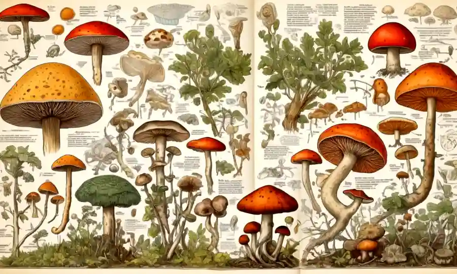 Un collage de imágenes y diagramas científicos que ilustran el concepto de evolución de hongos.