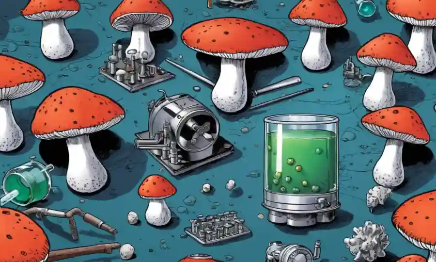 Capas de setas que rodean el equipo científico en una mesa de laboratorio.