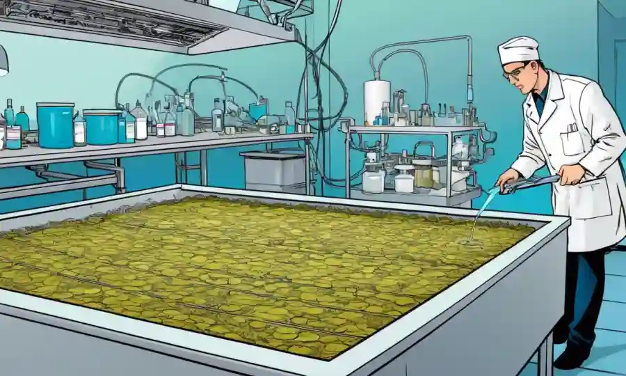 La biomasa fúngica se procesa en productos sostenibles en un entorno de laboratorio.